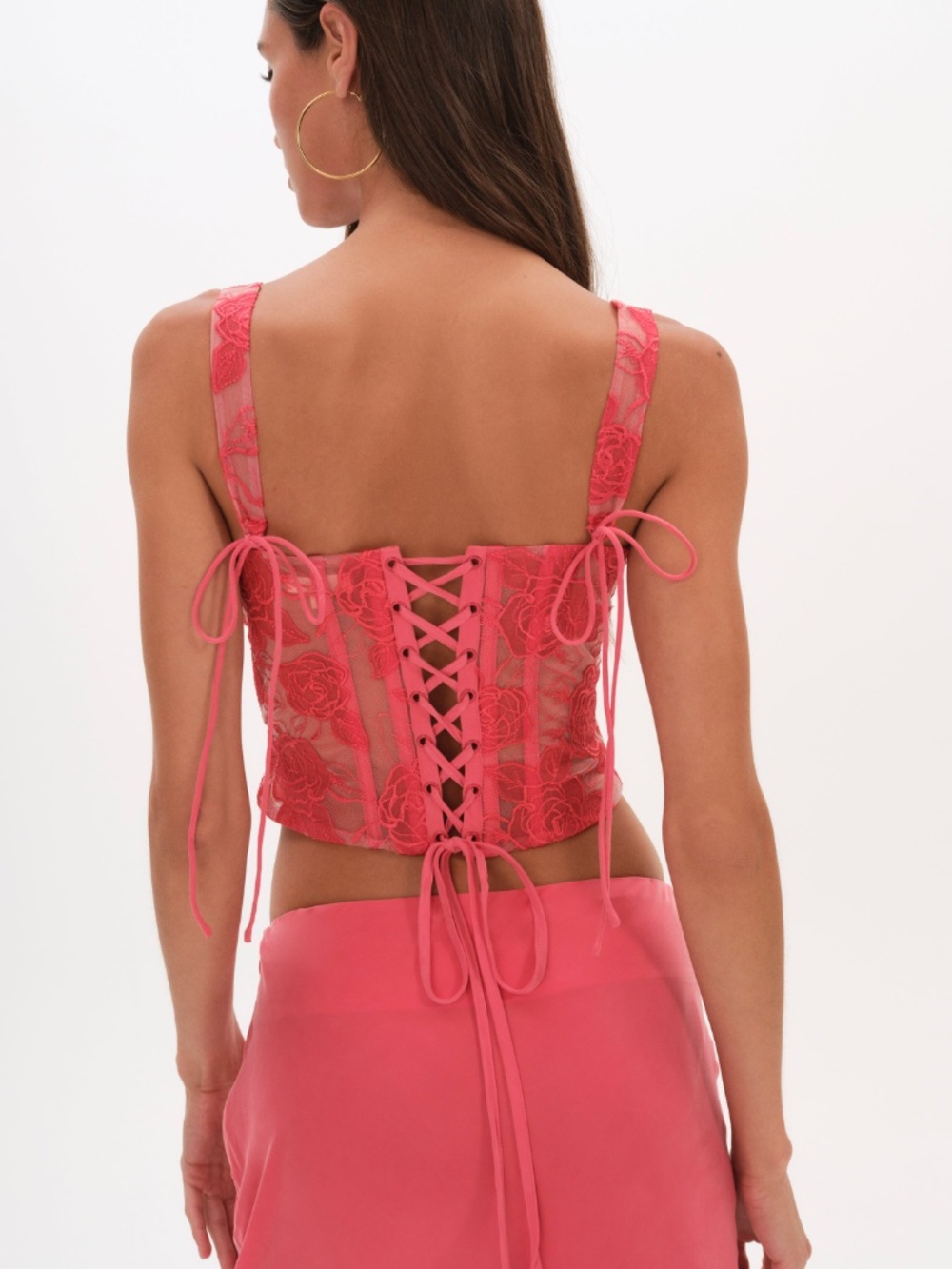 NEW For Love & Lemons Embroidered Roses Corset Top M / Red - Picture 2 of 7